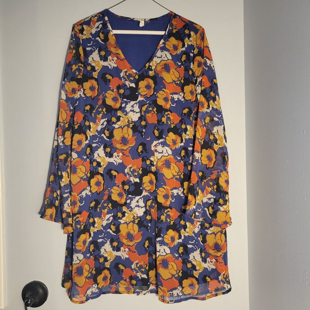 Pink Blush Maternity Dress Blue/ Orange Floral Lined Long Sleeves Small